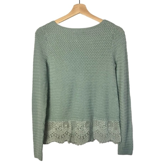 Lucky Brand Seafoam Green Blue Knit Lace Trim Long Sleeve Sweater S - Picture 3 of 5
